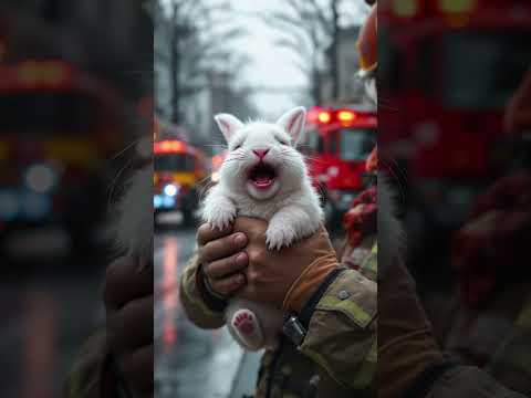 Baby rabbit cried when saved by gray cat twice 😥😥