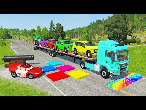 Flatbed Truck McQueen | Transportation with Truck - Pothole vs Car #05 | BeamNG.Drive Gameplay