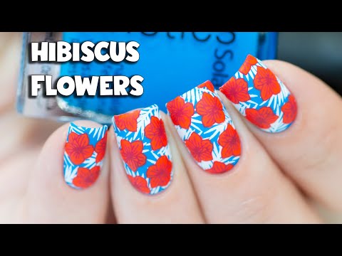 HIBISCUS FLOWERS NAIL ART - Reverse Stamping
