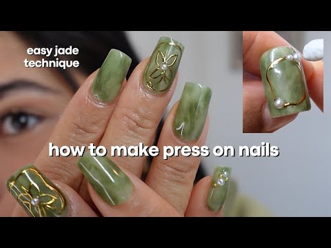 HOW TO MAKE PRESS ON NAILS LIKE A PRO + Easy Jade Marble Nail Technique!