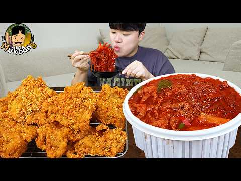 ASMR MUKBANG 직접 만든 엽기 국물닭발 떡볶이 후라이드 <strong>치킨먹방</strong>! &amp; 레시피 FIRE NOODLES AND Tteokbokki EATING SOUND!