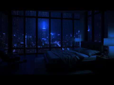 Drift Off to Sleep: Cozy Bedroom with Rain on Window & Night View 🌙🌧️