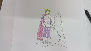 Share coloring picture of prince next to garden