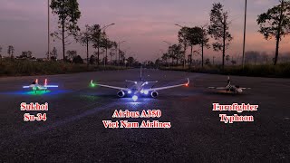 Tập bay đội hình hộ tống Airbus A350 - Su34 - Eurofighter Typhoon || #4dmodel #DIY