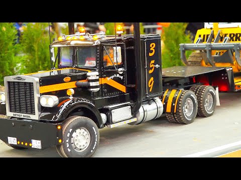 INSANE RC VINTAGE TRUCKS KENWORTH, PETERBILT, GRAND HAULER WORK HARD!! RC EXCAVATOR O&K