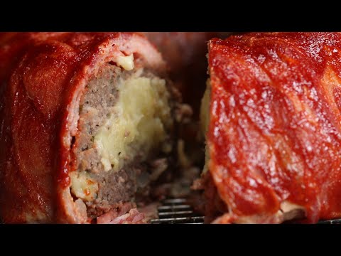 Bacon-Wrapped Mashed Potato-Stuffed Meatloaf