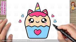 How to Draw a Cute Unicorn Cupcake | Easy Kawaii Cake Drawing for Kids & Toddlers!