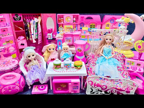 10 Minutes Satisfying with Unboxing Pink Barbie Doll Bedroom, Kitchen Collection Review Toys | ASMR