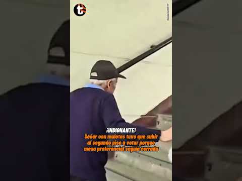 Adulto mayor con bastón tuvo que subir escaleras porque mesa preferencial no estaba instalada #trome