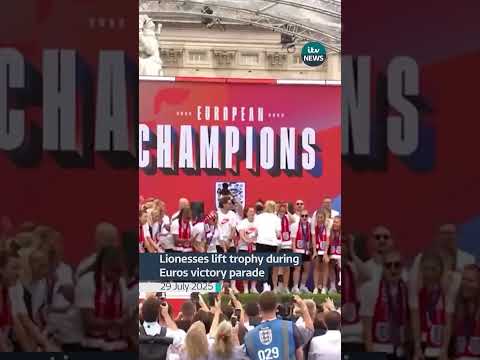 Lionesses lift trophy during Euros victory parade #itvnews
