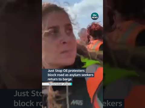 Just Stop Oil block road as asylum seekers return to barge #itvnews #news #uk