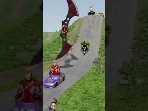 Weird Cars Driving Downhill to Giant Spinning Batarang | BeamNG.Drive