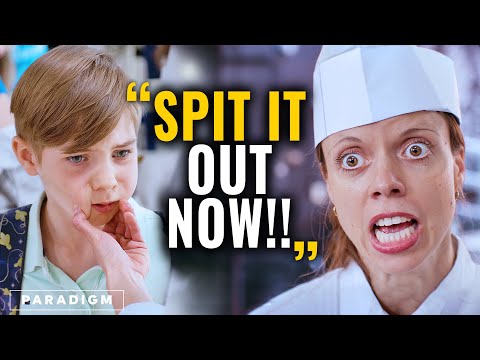 Evil Woman Forces Boy To Spit Out Food