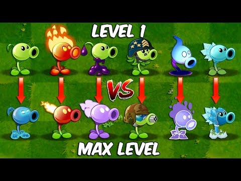 All PEASHOOTERS Level 1 vs Max Level - PvZ 2 Plant vs Plant Challenge