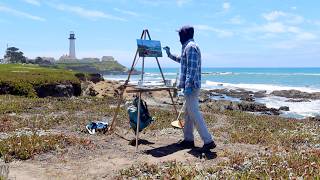 OIL PAINTING lighthouse COASTAL CALIFORNIA plein air