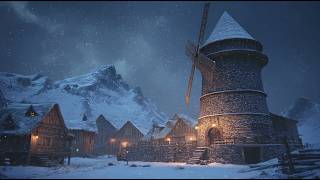 Howling Winds and Heavy Snowstorm Sounds in an Old Village. Cold Atmosphere of Night Blizzard.