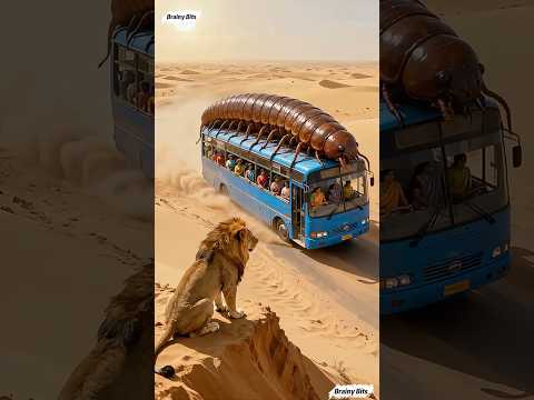 Giant Bug vs. Lion: Who is the Real Threat? The Fate of This Bus is Not What It Seems...#Shorts