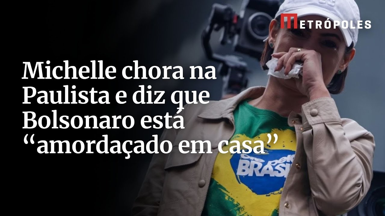 Michelle chora na Paulista e diz que Bolsonaro está amordaçado em casa