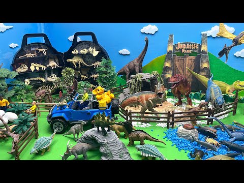DIY Jurassic Park With Dinosaurs | Tyrannosaurus Triceratops Dinos bone Eggs, Skeleton digging