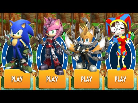 Sonic Dash - All Sonic Prime Characters - Boscage Maze Sonic vs Tails Nine vs Rusty Rose vs Pomni