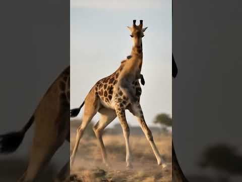 The giraffe bites the hyena and spins around crazily.
