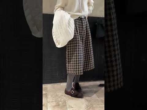 高腰磨毛格紋垂感直筒七分西裝褲