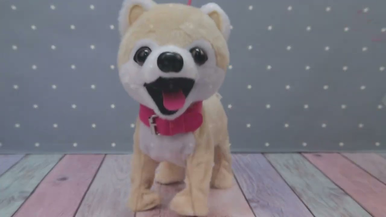 Игрушка щенок интерактивный в розовом ошейнике с поводком - видео