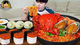 ASMR MUKBANG 직접 만든 해물 열라면 김밥 김치 만두 먹방! RAMYEON & KIMBAP MUKBANG EATING SOUND!