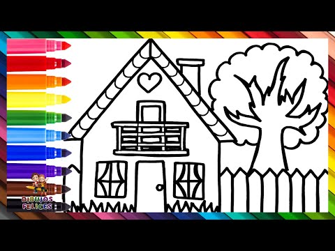 Dibuja y Colorea Una Casa Con Jardín 🏡🌈 Dibujos Para Niños