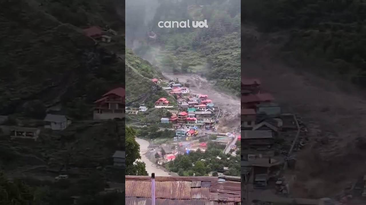 Enchente atinge vila na Índia e deixa rastro vídeo flagra invasão da água