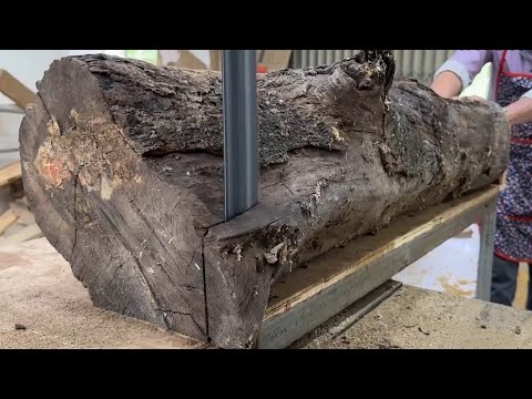 Skillful Ancient Woodworking - The Process Of Making Large Table From Rustic Old Tree Trunk