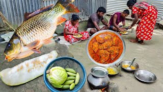 BIG AMERICAN RUI FISH AND ASH GOURD CURRY COOKING & MIXED VEGETABLE RECIPE || INDIAN TRIBE COOKING 