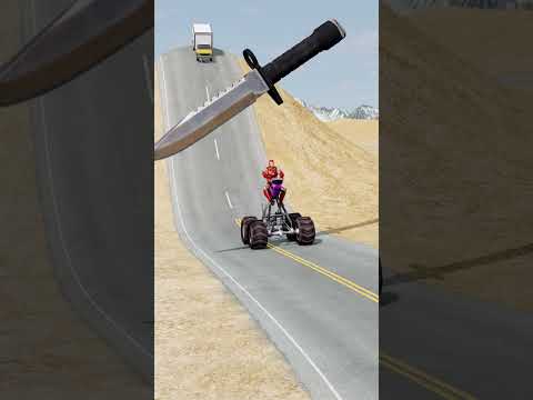 Crazy Cars Coming Down a Slope with Giant Spinning Knife | BeamNG.Drive