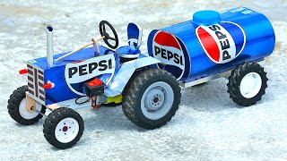 How to Make PEPSI Water Tanker TRACTOR 🚜 Trolley - DIY Soda Can DC Motor Toy Tractor