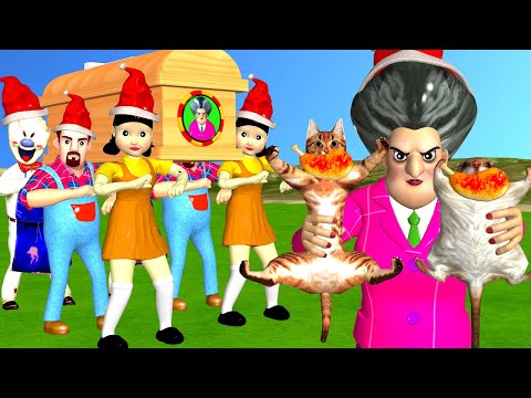 Squid Game vs Scary Teacher 3D Cat and Mouse Eat Snacks Miss T and 3 Neighbor with Coffin Dance