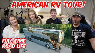 New Zealand family reacts to GIANT American RV bus! (THREE LEVELS?!)