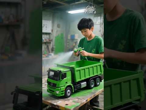 An inspiring story of a boy working on assembling an RC dump truck until he was successful #toys