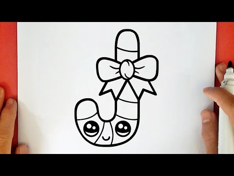 COMO DIBUJAR UN BASTÓN DE CARAMELO DE NAVIDAD KAWAII