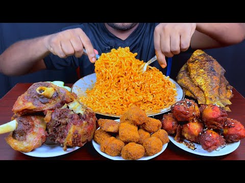 Spicy Korean Buldok Noodles, Crispy Mutton Fry, Chicken Boll, Spicy Chicken Leg Eating | Eating show
