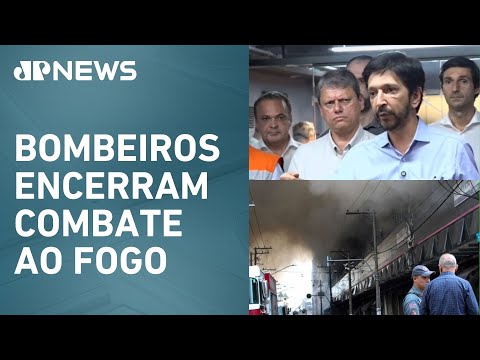 Tarcísio e Nunes visitam shopping após incêndio no Brás, em SP