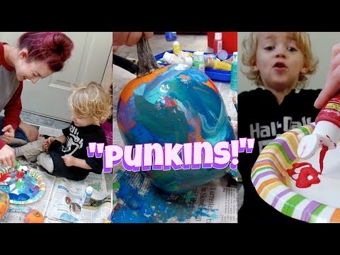 His First Time Painting Pumpkins!