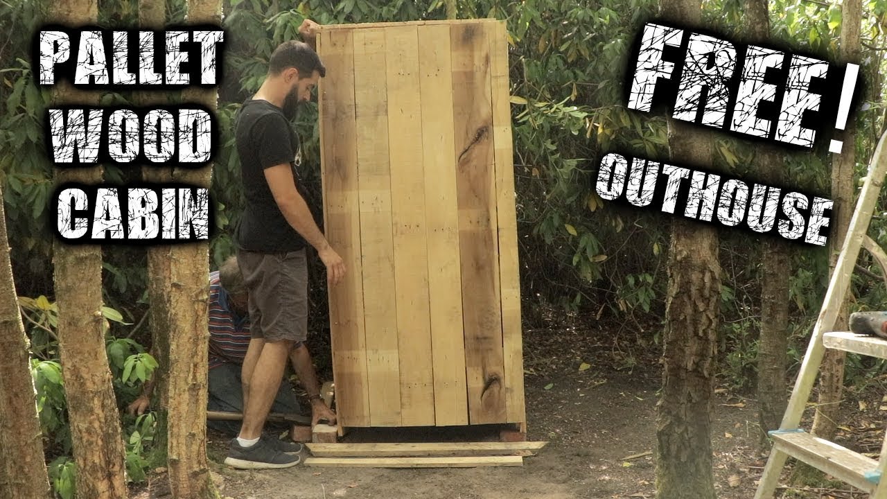 Off Grid Cabin - Building a Free Pallet Wood Outhouse in the Woods