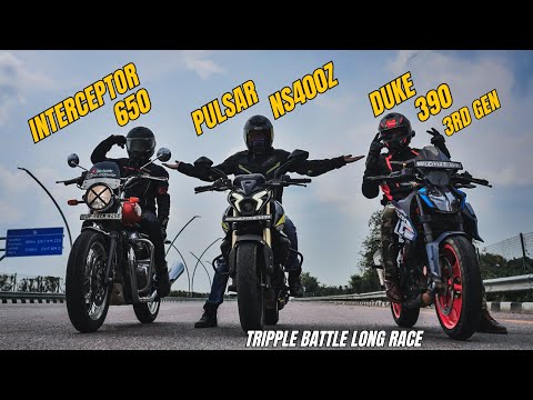 Interceptor 650 vs Bajaj pulsar ns400z vs Ktm duke 390 3rd gen Tripple Battle