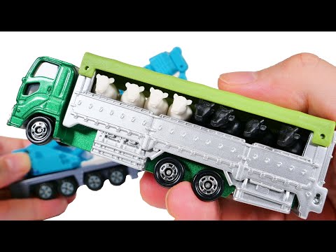 トミカの「ロングタイプ」を6台開封☆クレーン車、新幹線輸送車、家畜運搬車など