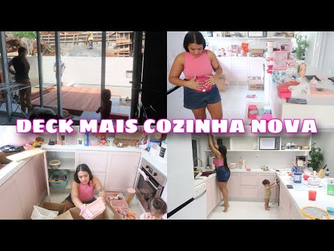 COMEÇARAM A FAZER NOSSO DECK 😍|COMECEI ORGANIZAR MINHA COZINHA ROSA 🩷ESTA FICANDO LINDO| Dani Mendes