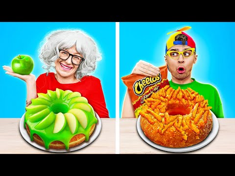 NEW 123GO! Me vs Grandma vs Chef Cooking Challenge! Crazy Food by 123 GO!