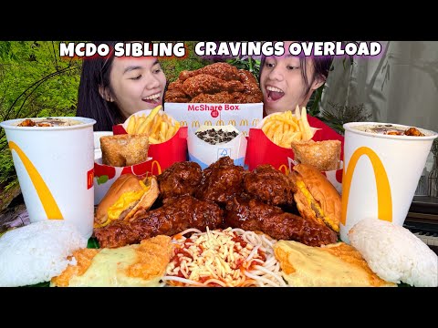 Bucket Mcdo BBQ Glaze Chicken, Spaghetti, Ala King, Burger, Fries, McFlurry, Apple Pie Mukbang