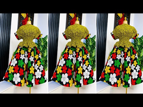 Shirred [Smocked] kimono Top & Circular Skirt with Drawstring Pockets 2pcs
