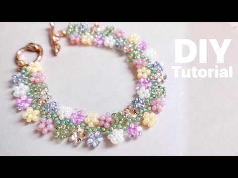 ファルファーレビーズで作るお花のブレスレット🌼 DIY Flower Beaded Bracelet Step-by-Step Tutorial | How to Make | Czech Beads