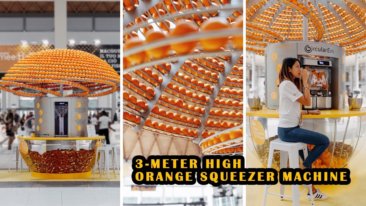 Feel the Peel: a 3-meter high orange squeezer machine